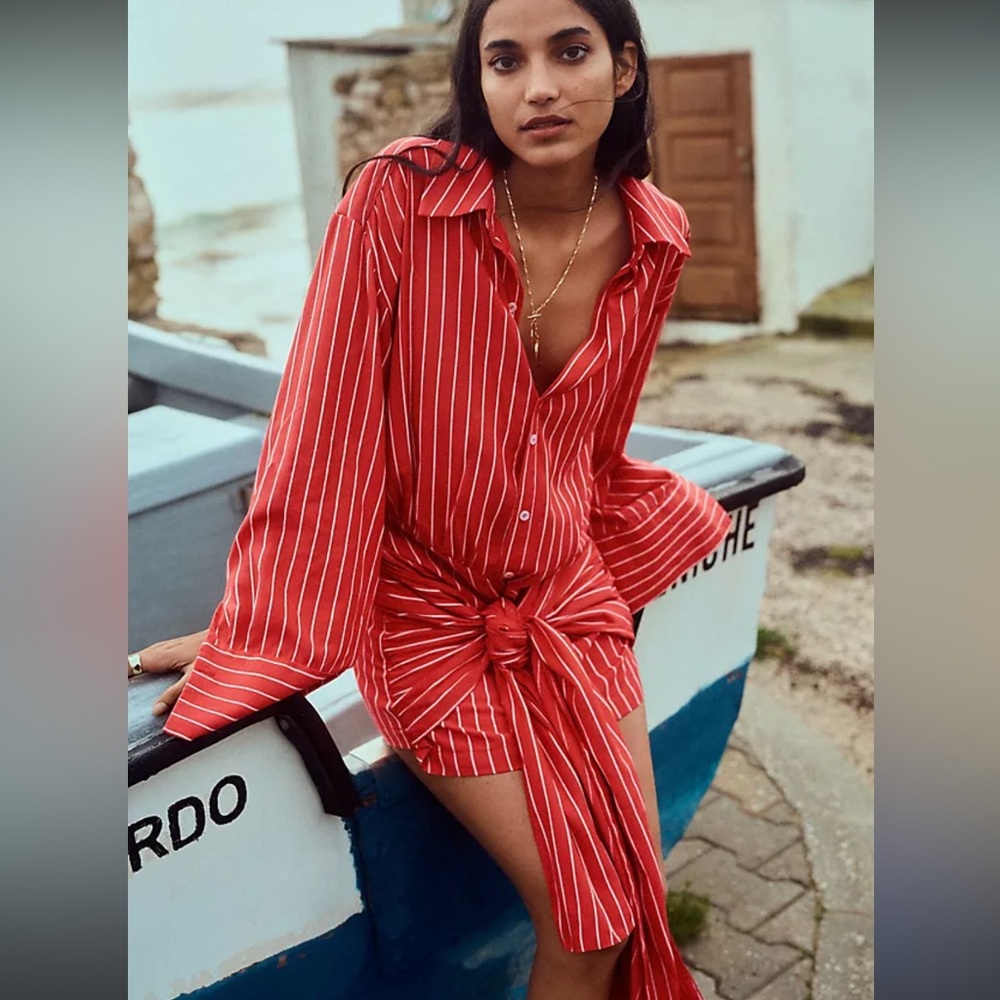 NWOT bardot malira tie front shirt dress